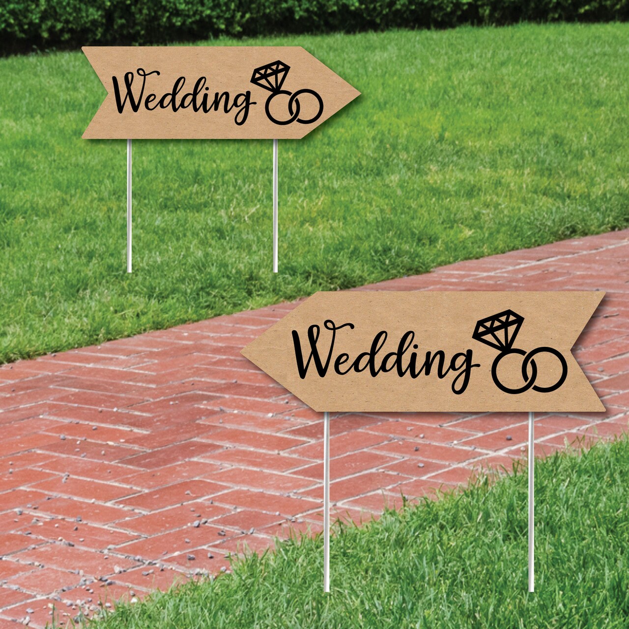 Big Dot of Happiness Rustic Wedding Bathroom Signs - Wedding Sign Arrow - Double Sided Directional Yard Signs - Set of 2 Bathroom Signs